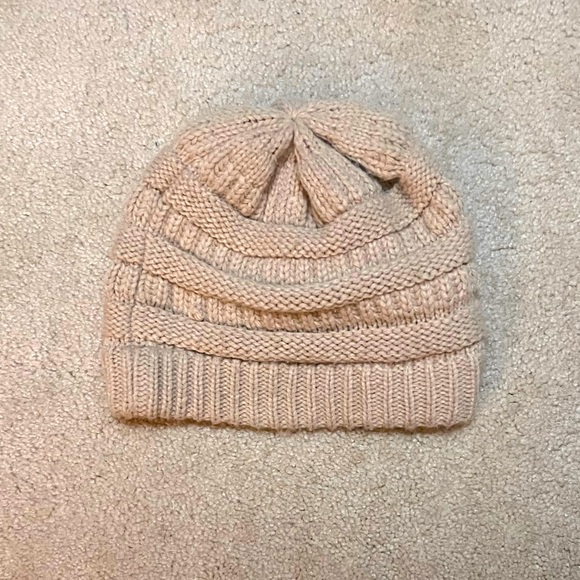 Crochet Winter Hat, Cream, One Size Fits Most - Picture 2 of 2